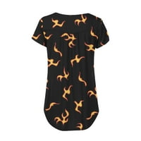 Olyvenn дамски подарък свободен ежедневни модни дами пламък печатни върхове блуза туника henley врат късо ръкав плисирани ризи за люлеене за жени женски свободно време ч