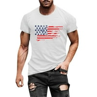Американски знамена Мъжки тренировка ризи звезди и ивици случайни О врата отпечатани къс ръкав Топ Блуза 4-ти юли реколта тениски за мъже бели л