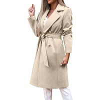 Дамски якета вълнена блуза тънка Тренч Дълъг ръкав тънък колан елегантни есенни и зимни върхове
