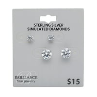 Блясък фини бижута жените симулирани диамант дуо Кръгла обеца комплект в стерлинги сребро