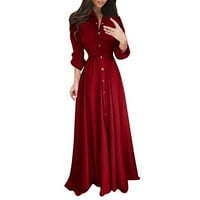 Dadaria midi рокли за жени с твърди бутони за дълги ръкави партита Red XL, женска, женска