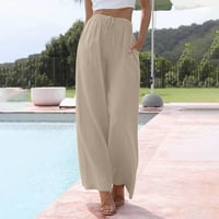 Ткинг модни летни панталони за краката на жените небрежни разхлабени еластични панталони за спално бельо с джобове khaki 3xl