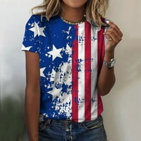 Дамска тениска за независимост ден отпечатък всеки ден лято окис резервоар Американски 4 юли Печат Блуза Кратка ръкав тренировка Небрежна свободна тийнейджъри върхове за жени