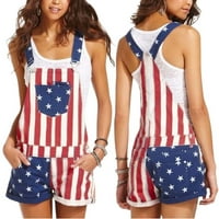 Летен комбинезон за жени ден спортни панталони двойка камизоле американски флаг Независимост Romper Blue S