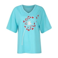 Женски летен ежедневен любовен печат с тениска с късо ръкав с късо ръкав в продажба xl светлосиньо