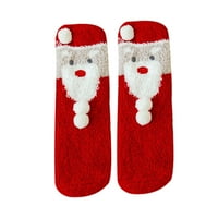 Ловску чехли чорапи за жени ниско нарязани момичета Коледа сладък цвят ивица Дядо Коледа печат сгъстен Корал руно Запази топли чорапи Сладък новост екипажа Чорапи червено
