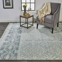 Екхарт Геометричен племенен килим, Аква синьо слонова кост Сиво, 2 фута 3 фута акцент килим