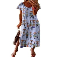 Glonme дами отпечатани ежедневни макси рокли Хавайско парти слънчев разрез късо ръкав лятна туника рокля