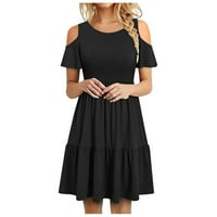 Рокля за жени, Дамски Шифон Дълъг ръкав печатни плисе рокля мини печатни рокля с къдри Черно М