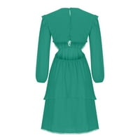 Плюс размер рокля женска модна бохемска шифон v-образно деколте без гръб елистичен дълъг ръкав солидна мини дължина зелена