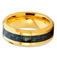 Полирано жълто златово волфрамов карбид сватбен пръстен сини въглеродни влакна Център за скос на ръба 10
