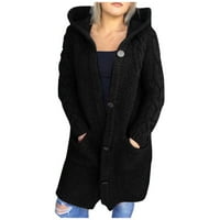 Дълги жилетки за жени стабилни жени качулка жилетка с голям размер пуловер джоб с едно гърди дълги ръкави палто черно 3xl