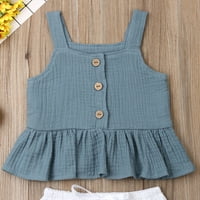 Qiylii Baby Girl Outfit Set Slaeveless Ruffle Hem Sling отгоре широки къси панталони