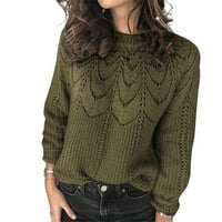 Yskkt есен зима жени моден екипаж ший тънък год с дълъг ръкав изпускащ плетен пуловер твърд цвят ежедневен пуловер джъмперни върхове