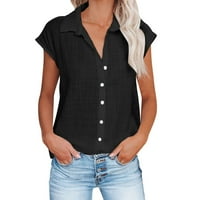 Mchoice плюс размери ризи за жени летни върхове ежедневно памучно бельо с къс ръкав тениска с разхлабен бутон за прилепване на ревера солиден цвят блуза тийнейджъри