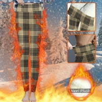 кпоплк гамаши за жени облицовани топло облицовани Дебели четка гамаши термална зима пълна дължина панталони Каки, М