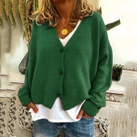 жилетка за жени модни жени солидни бутони с V-образно деколте небрежно еластично плетено пуловер Кардиган палто женска жилетка армия зелено + l