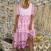 PHONESOAP рокля за жени женски бохемски флорален щампа кръгла шия къса ръкав плаж плаж парти макси рокля розово