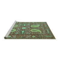 Ahgly Company Machine Pashable Indoor Rectangle Persian Turquoise Blue Traditional Area Rugs, 3 '5'