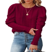 Хаит дами екипаж шия солиден цвят джъмпер върхове уютен кабел плетен пуловер шезлонги Зимни топли пуловер с дълъг ръкав кларет 3xl