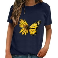 Жени тениска женска голяма модна риза за печат кръгла тениска на шията свободен къс ръкав отгоре ежедневна тениска синя размер xxl