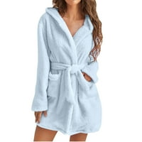 Пижама за жени елегантни жени мек цвят дълъг ръкав v-образно деколте зимни крилати покети руно кадифено рокля за спално облекло за сън