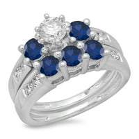 DazzlingRock Collection 14k кръг синьо сапфир и бял диамант дами булчински каменна годежен пръстен, бяло злато, размер 4