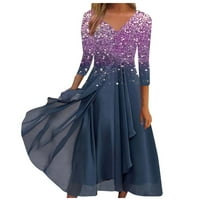 Стабилни жени дами модна v-образна френска рокля вечерна рокля шифон нередовна рокля светло лилаво l