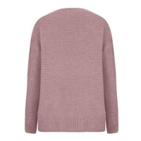 Жени отворени предни жилети пуловери с дълъг ръкав v яке на шията твърд цвят ежедневни палта розово m