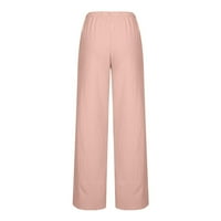 Изрязани леки панталони Капри Палацо хлабав случайни Плътен цвят бельо ластик памук хлабав годни панталони розов 4хл