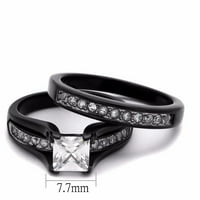 Двойка пръстен комплект дамски принцеса изрязана cz черен IP от неръждаема стомана пръстен мъжки плоски ленти- размер w10m13