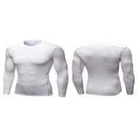 Мъжка спортна тениска базов слой компресия ризи хладни сухи мускулни върхове течаща Дишаща тениска дълъг ръкав бял ШЛ