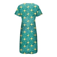 Рокли за жени с къс ръкав a-line line long leang отпечатана рокля с v-образно деколте мента зелено m