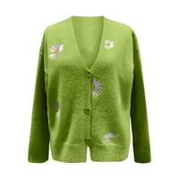 Dtydtpe Cardigan за жени, жени палто жилетки маргаритка печат с дълъг ръкав с v-образен пуловер Топ дамски върхове зелени