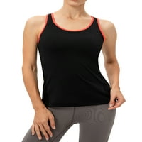 Размахване жени тренировка Топ екипаж на врата Топс Атлетична жилетка Дами активно облекло йога блуза черно-оранжева m