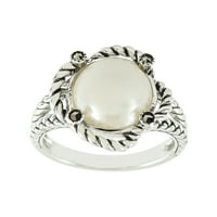 Стерлинг сребърен бял Fau Pearl & Marcasite пръстен