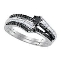 Бижута стерлинги сребърни жени кръгли черен цвят подобрен диамантен булчински сватбен годежен пръстен лента комплект cttw