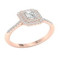 Имперски КТ ТДВ изумруден диамант Двоен ореол годежен пръстен в 10к Розово злато
