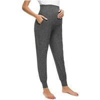 Leodye Clearance Женски панталони от твърд цвят еластични удобни панталони тъмно сиви xl
