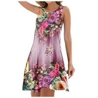 Рокля женска пролет и лятна мода ежедневно универсална без ръкаща отпечатана куха рокля лилаво l полиестер