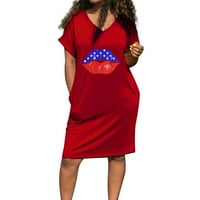 Рокли за жени плюс размер женски джобни v-образни частици и пламъци с къси ръкави графични щампи средна дължина гореща продажби Fit Fit & Flare рокли Red XL