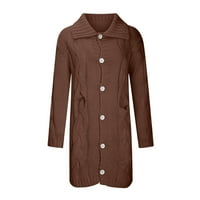 Symoid Womens без изтичане на качулки и якета- кабел с дълъг ръкав плетен дълъг жилетка отворен преден бутон пуловер Външно облекло кафяв XXXXXL