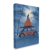 Спиеви индустрии Spooky Tropical Beach Pumpkin Car Car Holiday Painting Gallery Опакован платно от печат стена изкуство