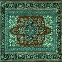 Ahgly Company Machine Pashable Indoor Rectangle Medallion Turquoise Blue Traditional Area Rugs, 7 '10'
