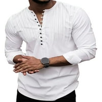 Noilla Mens върти ризи с дълъг ръкав Henley Neck Tunic Rish Mens Plain Blouse Button Down White Xs