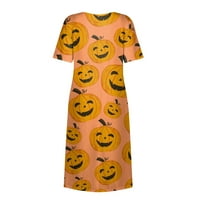 Женски лятна небрежна мода Хелоуин отпечатана джобна рокля с къд ръкав