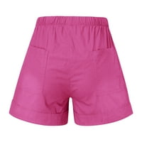 Owordtank Плисиен салон къси панталони с джобове Твърди цвят на теглене еластична талия Бермудски къси панталони горещо розово 5xl