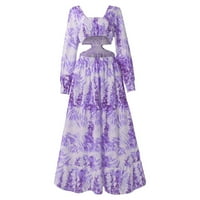 Ежедневни дамски рокли женска дата с v-образно деколте със средна дължина флорален a-line purple 2xl