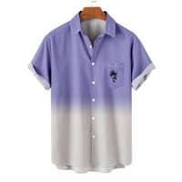 Мъжки плажни ризи, мъже ежедневни модни въртящи се якички от печат с къс ръкав с джобове кардиган върхове блузна риза лилаво 6