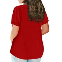 Женска риза с къс ръкав кръгла шия плюс размер тениска плътна цвят ежедневни върхове